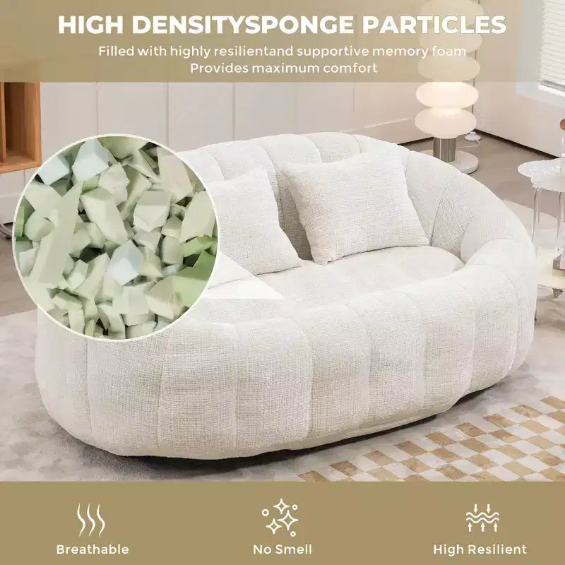 Beige Chenille High-Back Bean Bag Sofa for Adults & Kids, Indoor & Outdoor