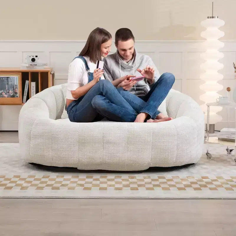 Beige Chenille High-Back Bean Bag Sofa for Adults & Kids, Indoor & Outdoor