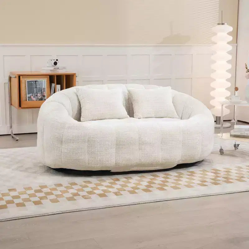 Beige Chenille High-Back Bean Bag Sofa for Adults & Kids, Indoor & Outdoor