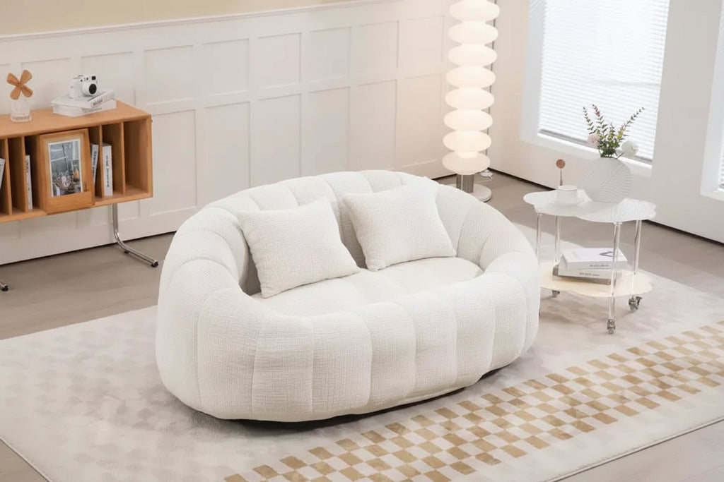 Beige Chenille High-Back Bean Bag Sofa for Adults & Kids, Indoor & Outdoor