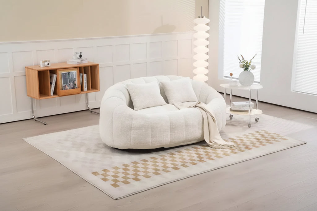Beige Chenille High-Back Bean Bag Sofa for Adults & Kids, Indoor & Outdoor