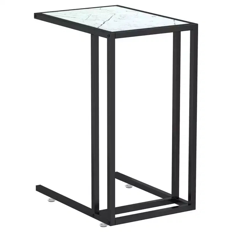 vidaXL Side Table White marble Tempered glass, iron 19.7 x 13.8 x 25.6 in