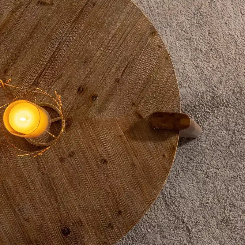 CLIHOME Wood Round Coffee Table for Living Room, Rustic Natural Coffee Table for Apartment