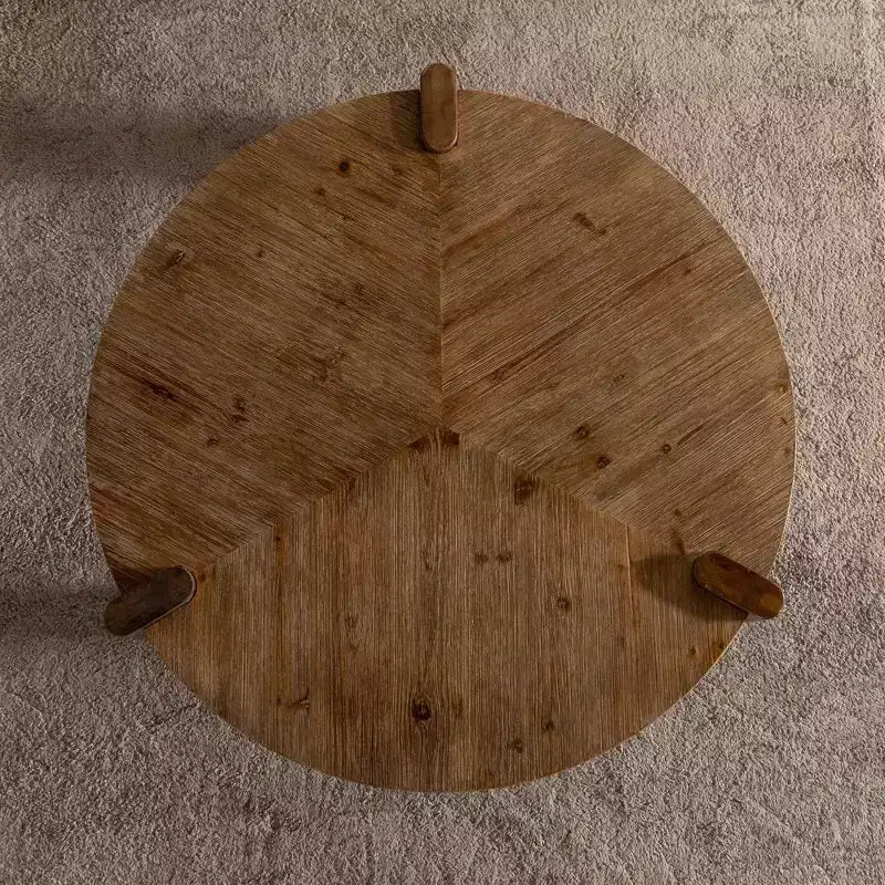 CLIHOME Wood Round Coffee Table for Living Room, Rustic Natural Coffee Table for Apartment