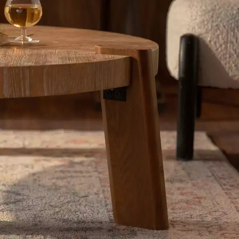 CLIHOME Wood Round Coffee Table for Living Room, Rustic Natural Coffee Table for Apartment