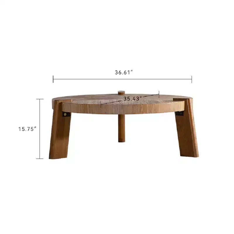 CLIHOME Wood Round Coffee Table for Living Room, Rustic Natural Coffee Table for Apartment