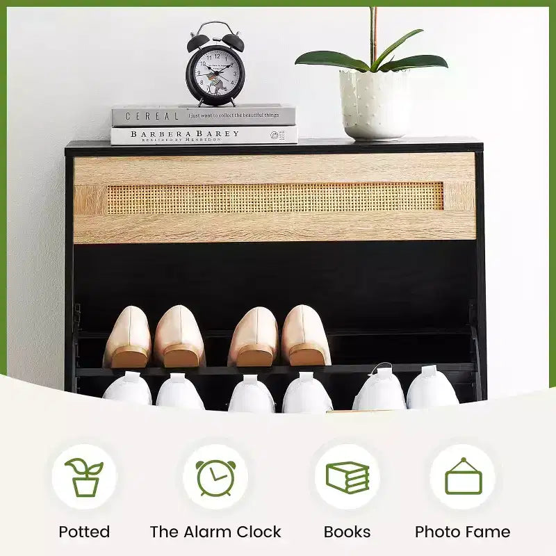 Entryway Shoe Cabinet with 2 Flip Drawers, Slim Freestanding Wooden Shoe Organizer, Space-Saving Closed Shoe Rack for Hallway, Foyer,Apartment