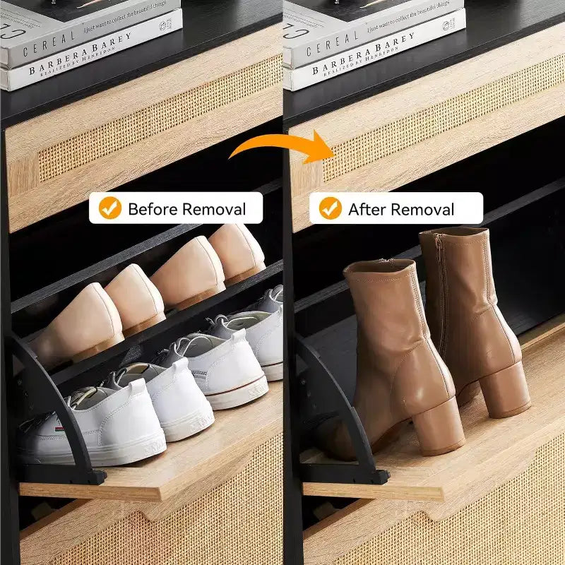 Entryway Shoe Cabinet with 2 Flip Drawers, Slim Freestanding Wooden Shoe Organizer, Space-Saving Closed Shoe Rack for Hallway, Foyer,Apartment