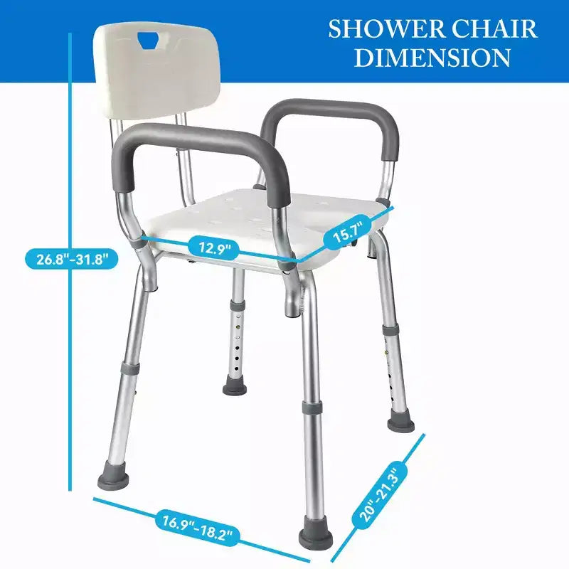 U-Shaped Shower Chair with Backrest, Adjustable Height, Shower Chair with 350 Lb Capacity for Elderly and Disabled