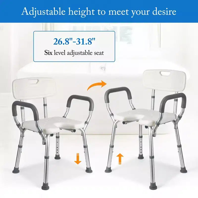 U-Shaped Shower Chair with Backrest, Adjustable Height, Shower Chair with 350 Lb Capacity for Elderly and Disabled