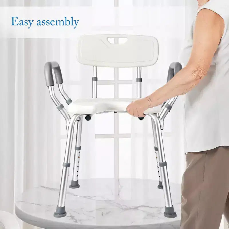 U-Shaped Shower Chair with Backrest, Adjustable Height, Shower Chair with 350 Lb Capacity for Elderly and Disabled