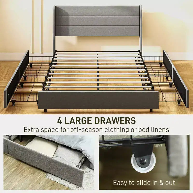 Full Size Kids House Bed with Drawer & House-Shaped Headboard, Metal Frame, White