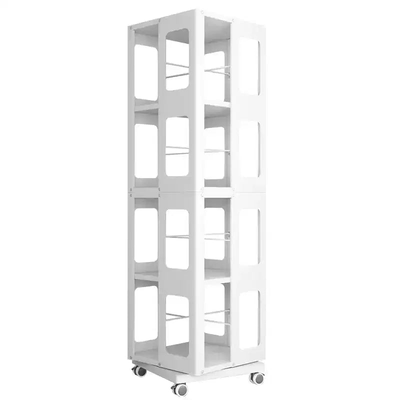 Okak All-Steel Rotating Bookshelf with 360Wheels, Storage Shelves with 4 Tiers, Storage Organizer for Living Room, Hallway, Office