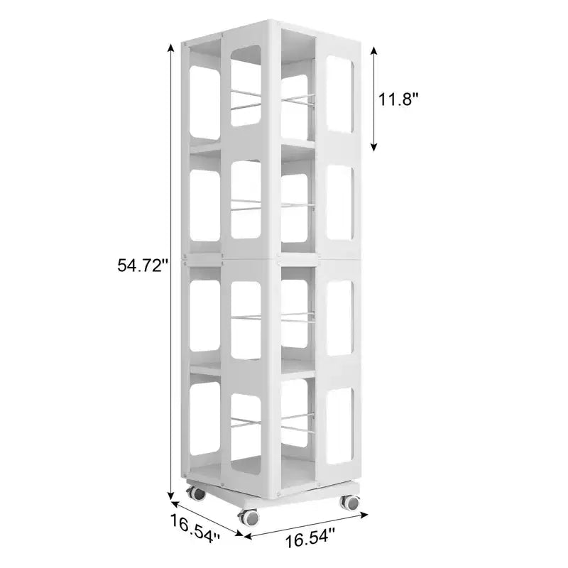 Okak All-Steel Rotating Bookshelf with 360Wheels, Storage Shelves with 4 Tiers, Storage Organizer for Living Room, Hallway, Office