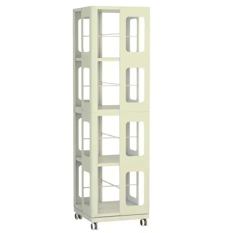 Okak All-Steel Rotating Bookshelf with 360Wheels, Storage Shelves with 4 Tiers, Storage Organizer for Living Room, Hallway, Office