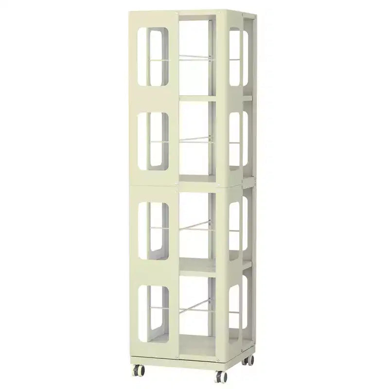 Okak All-Steel Rotating Bookshelf with 360Wheels, Storage Shelves with 4 Tiers, Storage Organizer for Living Room, Hallway, Office