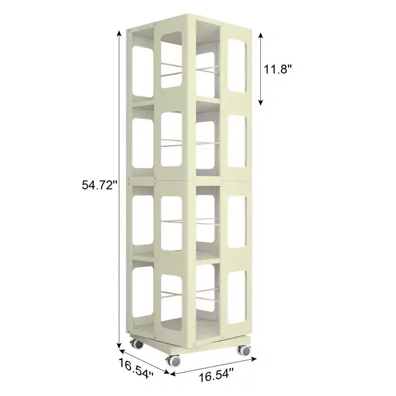 Okak All-Steel Rotating Bookshelf with 360Wheels, Storage Shelves with 4 Tiers, Storage Organizer for Living Room, Hallway, Office