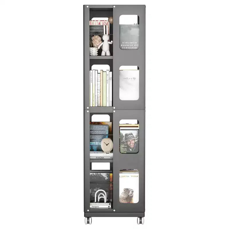 Okak All-Steel Rotating Bookshelf with 360Wheels, Storage Shelves with 4 Tiers, Storage Organizer for Living Room, Hallway, Office