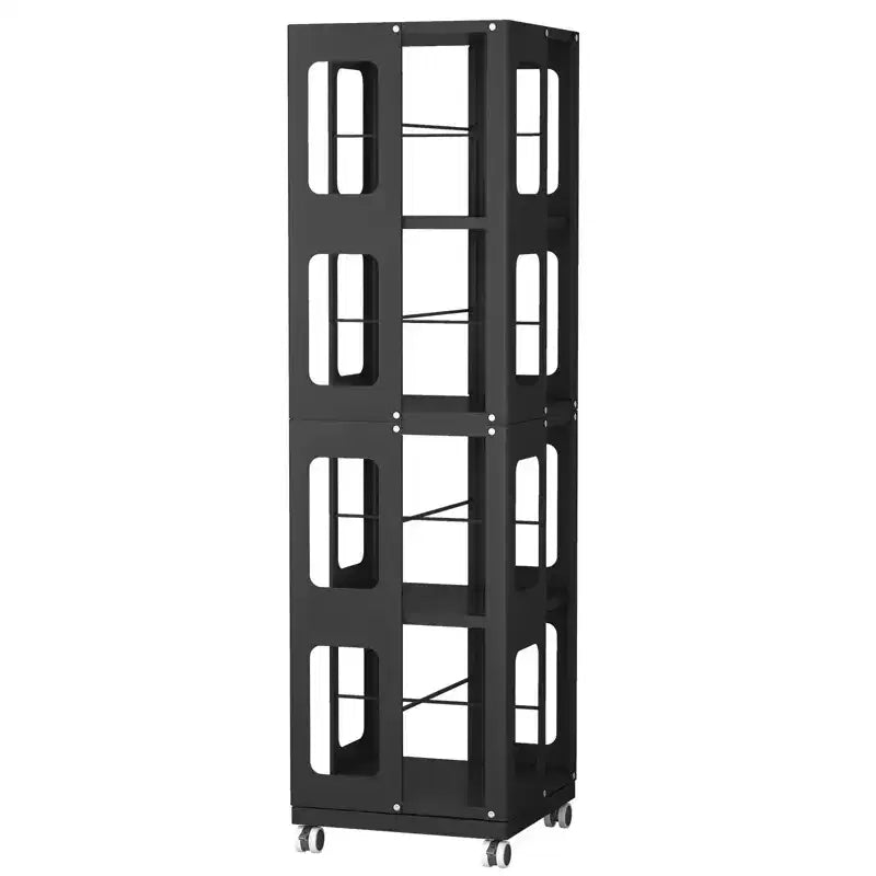 Okak All-Steel Rotating Bookshelf with 360Wheels, Storage Shelves with 4 Tiers, Storage Organizer for Living Room, Hallway, Office