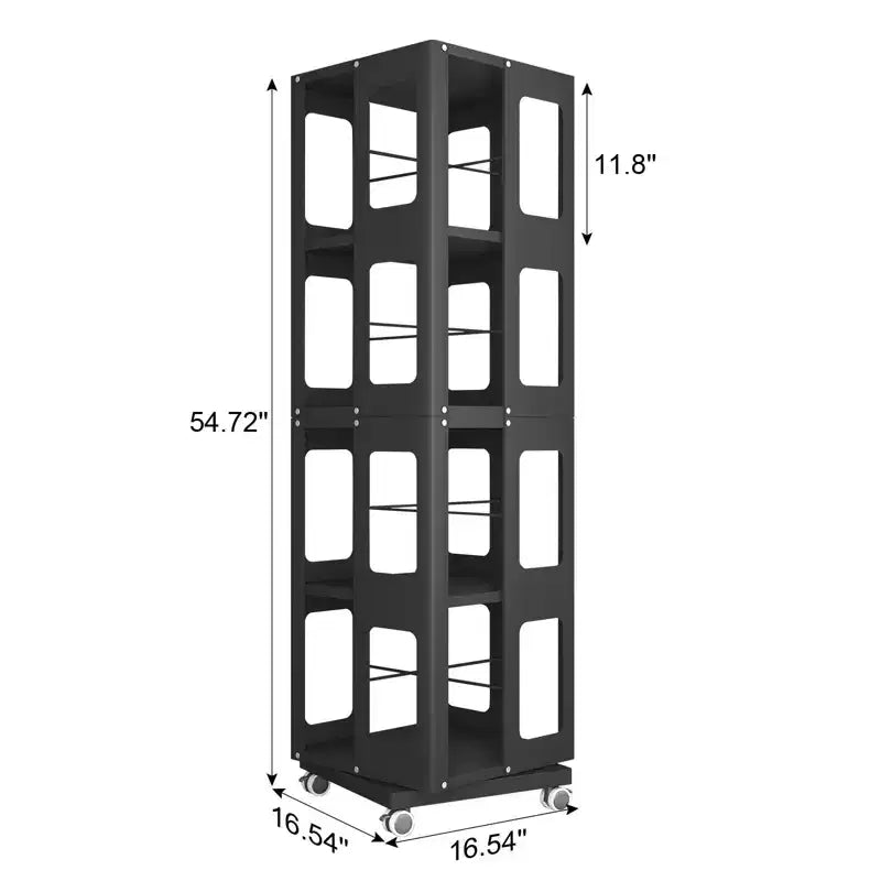 Okak All-Steel Rotating Bookshelf with 360Wheels, Storage Shelves with 4 Tiers, Storage Organizer for Living Room, Hallway, Office