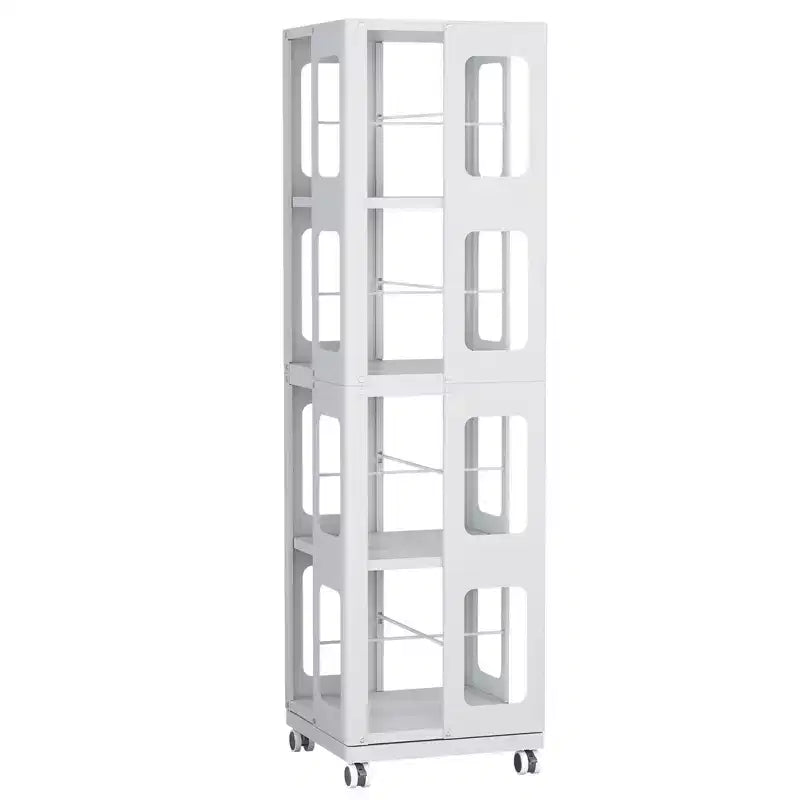 Okak All-Steel Rotating Bookshelf with 360Wheels, Storage Shelves with 4 Tiers, Storage Organizer for Living Room, Hallway, Office