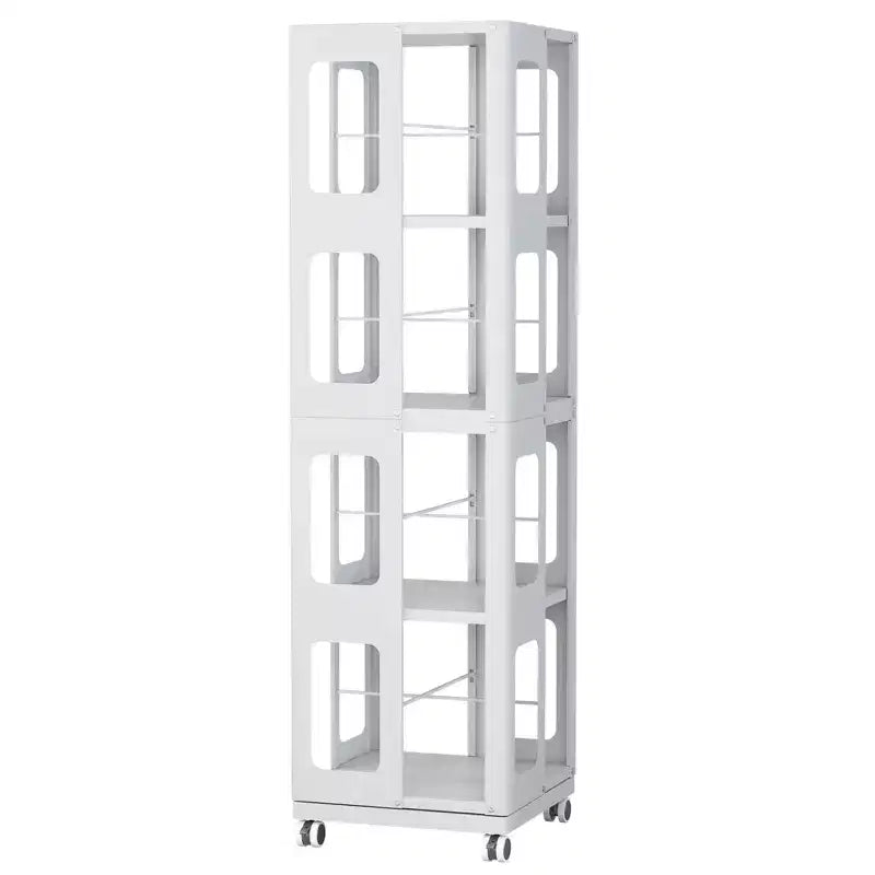 Okak All-Steel Rotating Bookshelf with 360Wheels, Storage Shelves with 4 Tiers, Storage Organizer for Living Room, Hallway, Office