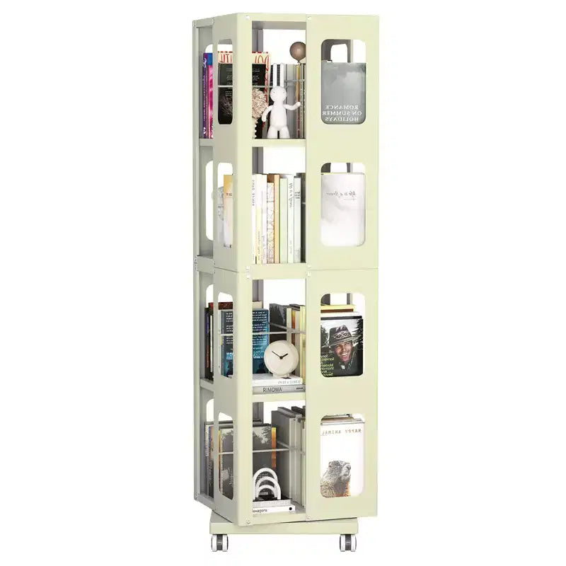 Okak All-Steel Rotating Bookshelf with 360Wheels, Storage Shelves with 4 Tiers, Storage Organizer for Living Room, Hallway, Office