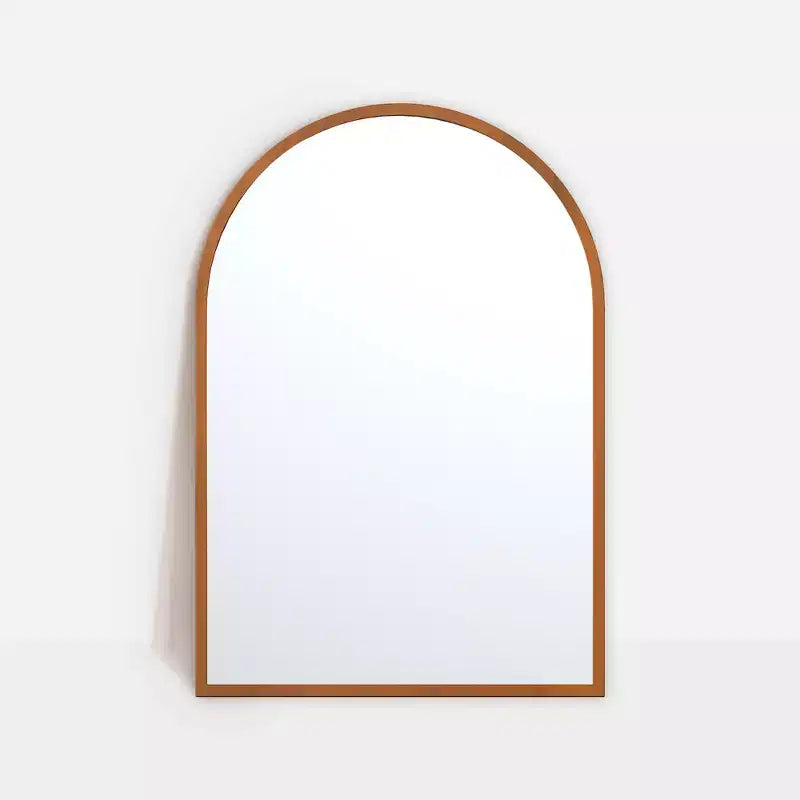 HomeRoots Set of Two Walnut Arch Wood Framed Bathroom Vanity Mirrors