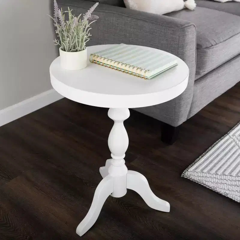 Lavish Home Round Pedestal Side Table, White