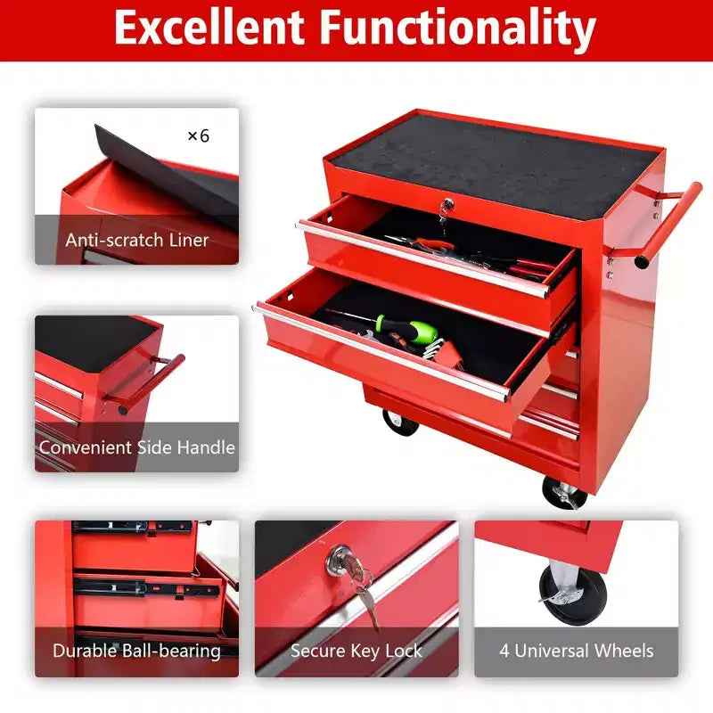 Steel Tool Storage Cabinet Organizer,5-Drawer Tool Chest with Lock, Includes Key for Secure Storage