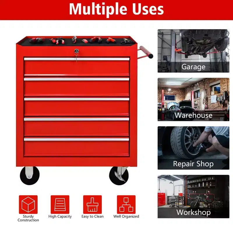 Steel Tool Storage Cabinet Organizer,5-Drawer Tool Chest with Lock, Includes Key for Secure Storage