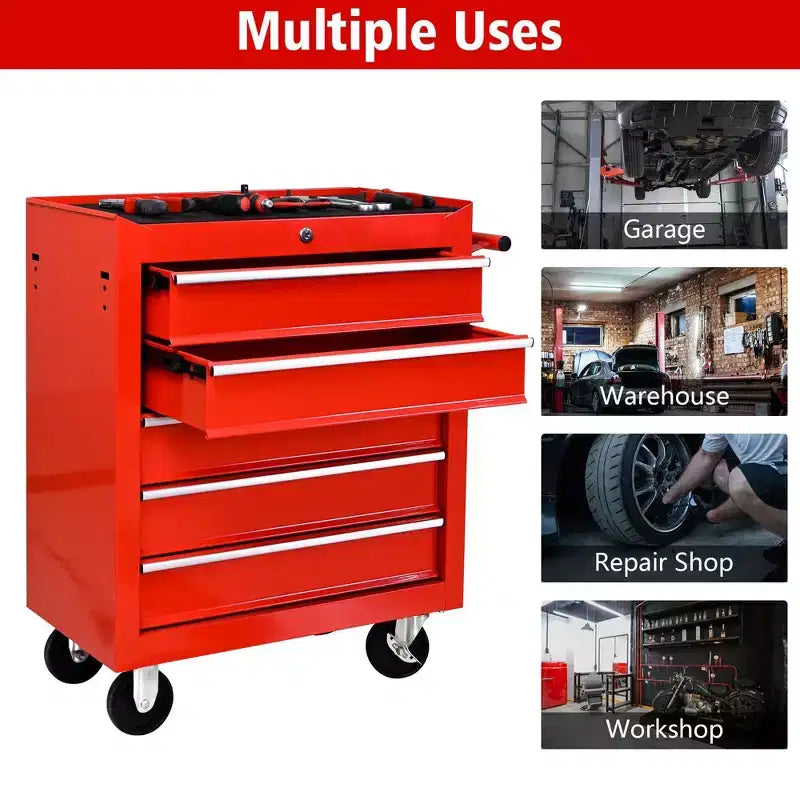 Steel Tool Storage Cabinet Organizer,5-Drawer Tool Chest with Lock, Includes Key for Secure Storage