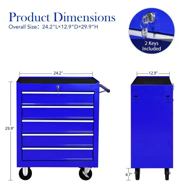 Steel Tool Storage Cabinet Organizer,5-Drawer Tool Chest with Lock, Includes Key for Secure Storage