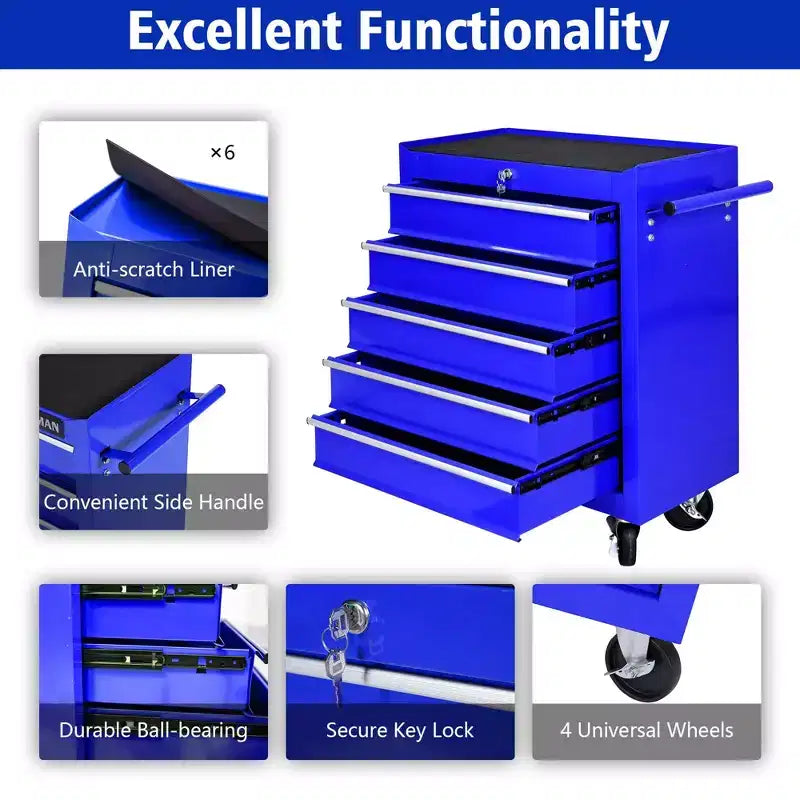 Steel Tool Storage Cabinet Organizer,5-Drawer Tool Chest with Lock, Includes Key for Secure Storage