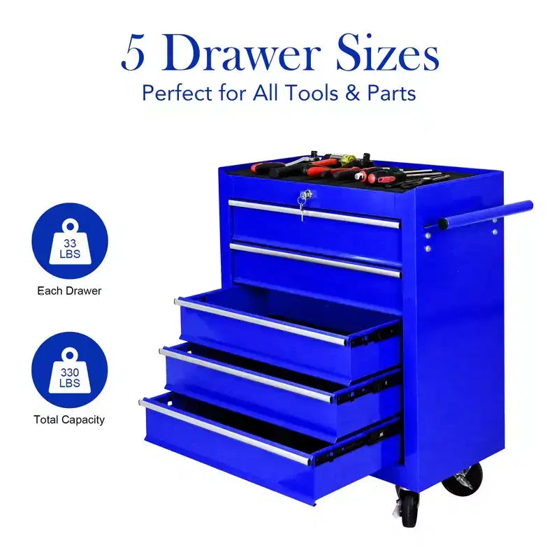 Steel Tool Storage Cabinet Organizer,5-Drawer Tool Chest with Lock, Includes Key for Secure Storage