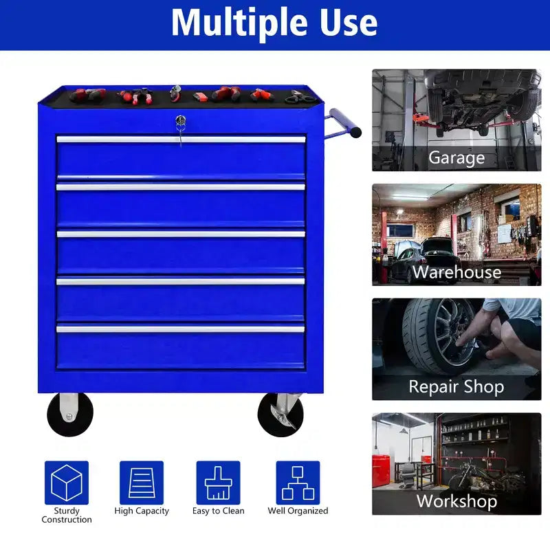 Steel Tool Storage Cabinet Organizer,5-Drawer Tool Chest with Lock, Includes Key for Secure Storage