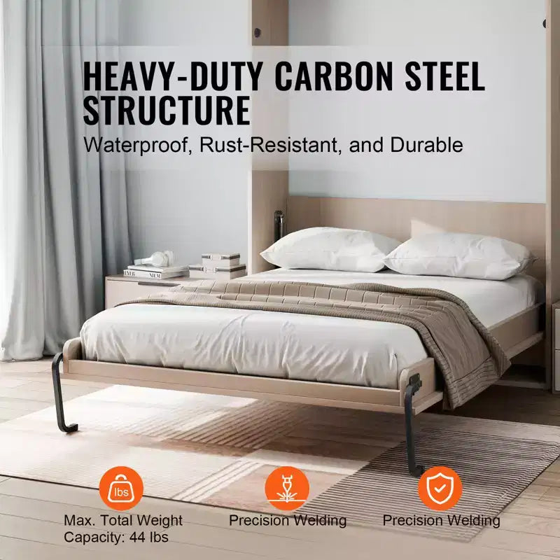 VEVOR Murphy Bed Kit, Twin Size, Deluxe DIY Wall Bed Mechanical Hardware Kit, Pneumatic Lever Heavy Duty Bed Frame Support, Folding Bed Space ,Black