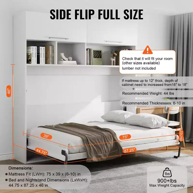 VEVOR Murphy Bed Kit, Twin Size, Deluxe DIY Wall Bed Mechanical Hardware Kit, Pneumatic Lever Heavy Duty Bed Frame Support, Folding Bed Space ,Black