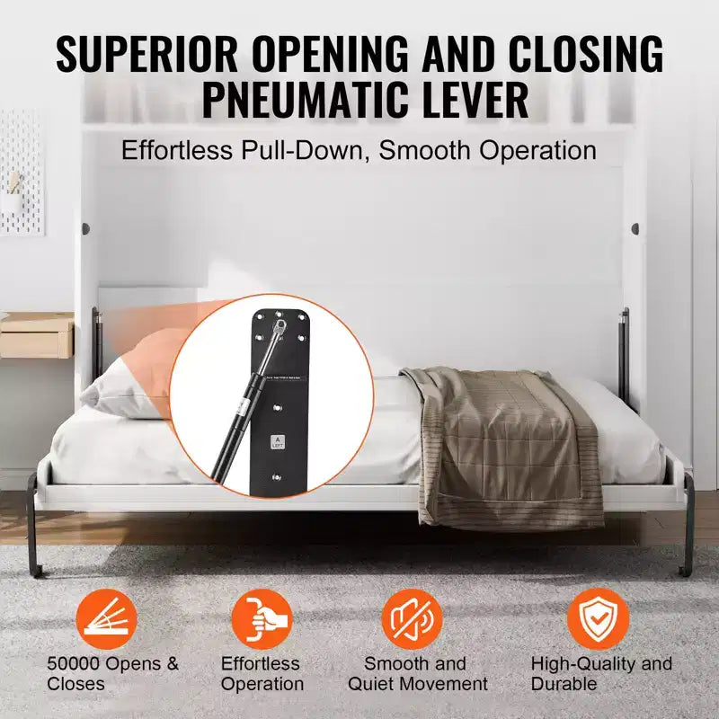 VEVOR Murphy Bed Kit, Twin Size, Deluxe DIY Wall Bed Mechanical Hardware Kit, Pneumatic Lever Heavy Duty Bed Frame Support, Folding Bed Space ,Black