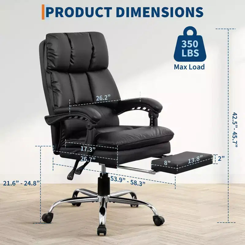 High-Back PU Leather Executive Office Chair with Footrest, 360° Swivel & Ergonomic Support