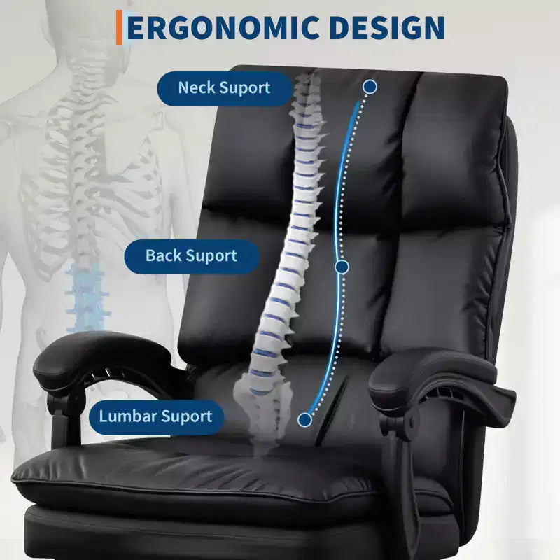 High-Back PU Leather Executive Office Chair with Footrest, 360° Swivel & Ergonomic Support