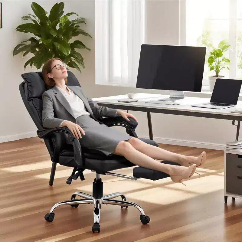 High-Back PU Leather Executive Office Chair with Footrest, 360° Swivel & Ergonomic Support