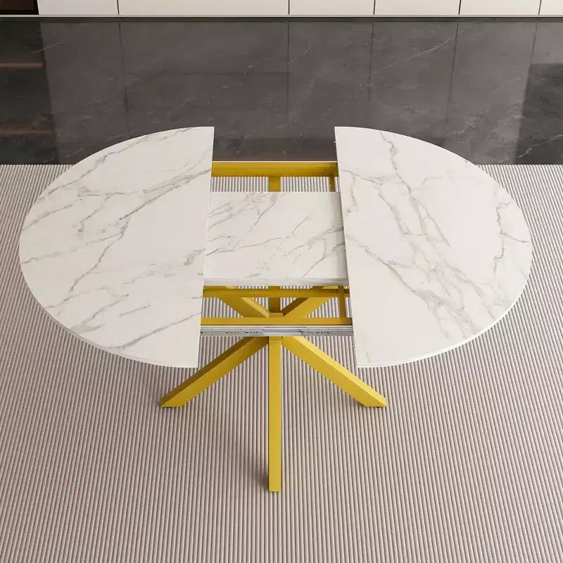 59" Modern Retractable Dining Table for 6, Folding Design with Carbon Steel Base