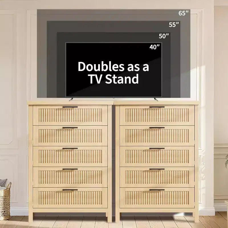 5-Drawer Dresser, Modern Wooden Bedroom Chest of Drawers With Handles and Storage Drawers, Farmhouse Style TV Stand for Living Room, Bedroom, Hallway