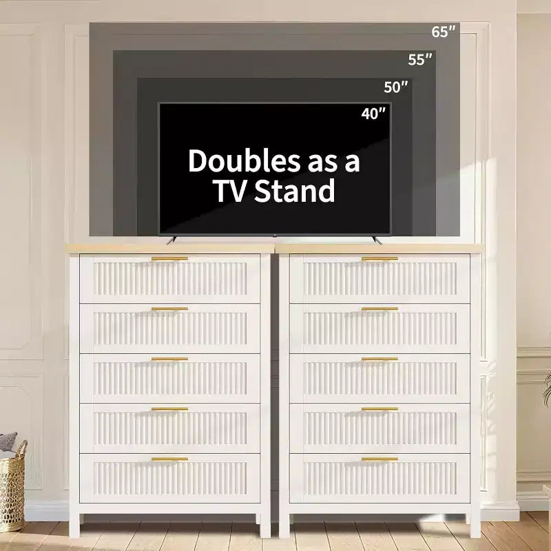 5-Drawer Dresser, Modern Wooden Bedroom Chest of Drawers With Handles and Storage Drawers, Farmhouse Style TV Stand for Living Room, Bedroom, Hallway