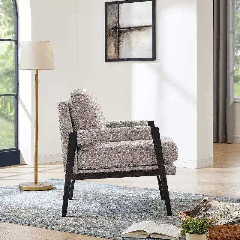 Mid-Century Modern Chenille Upholstered Accent Armchair for Living Room