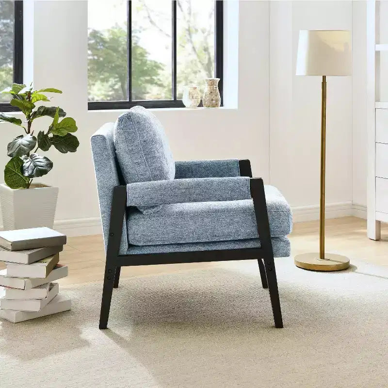 Mid-Century Modern Chenille Upholstered Accent Armchair for Living Room