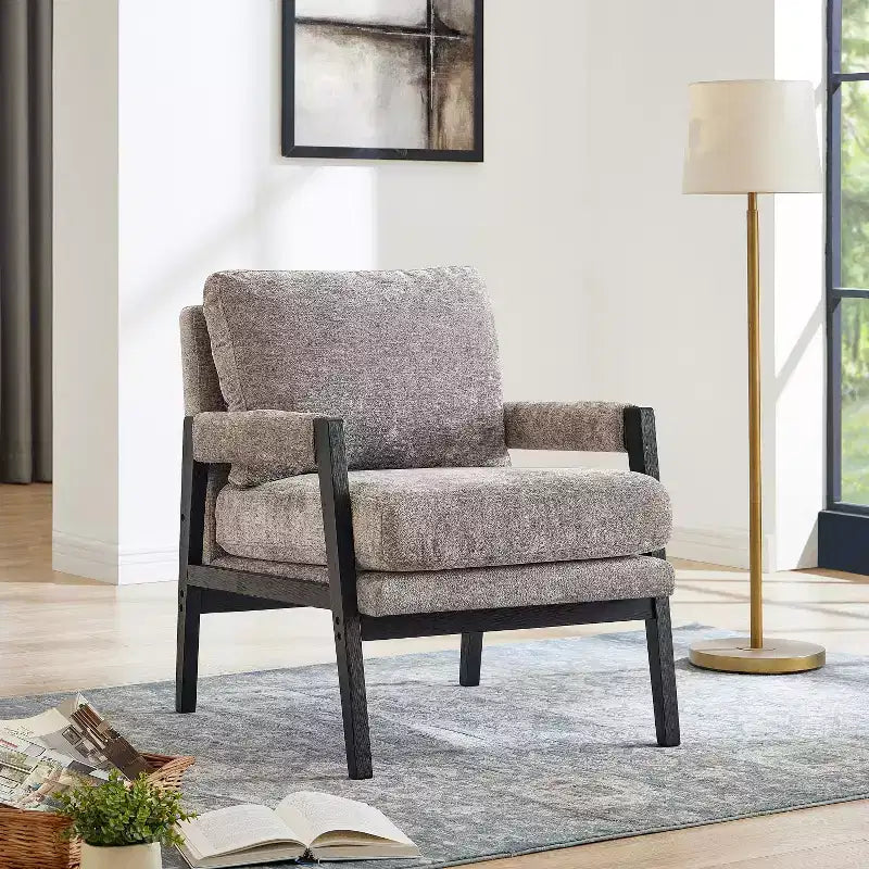 Mid-Century Modern Chenille Upholstered Accent Armchair for Living Room