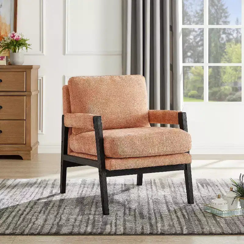 Mid-Century Modern Chenille Upholstered Accent Armchair for Living Room