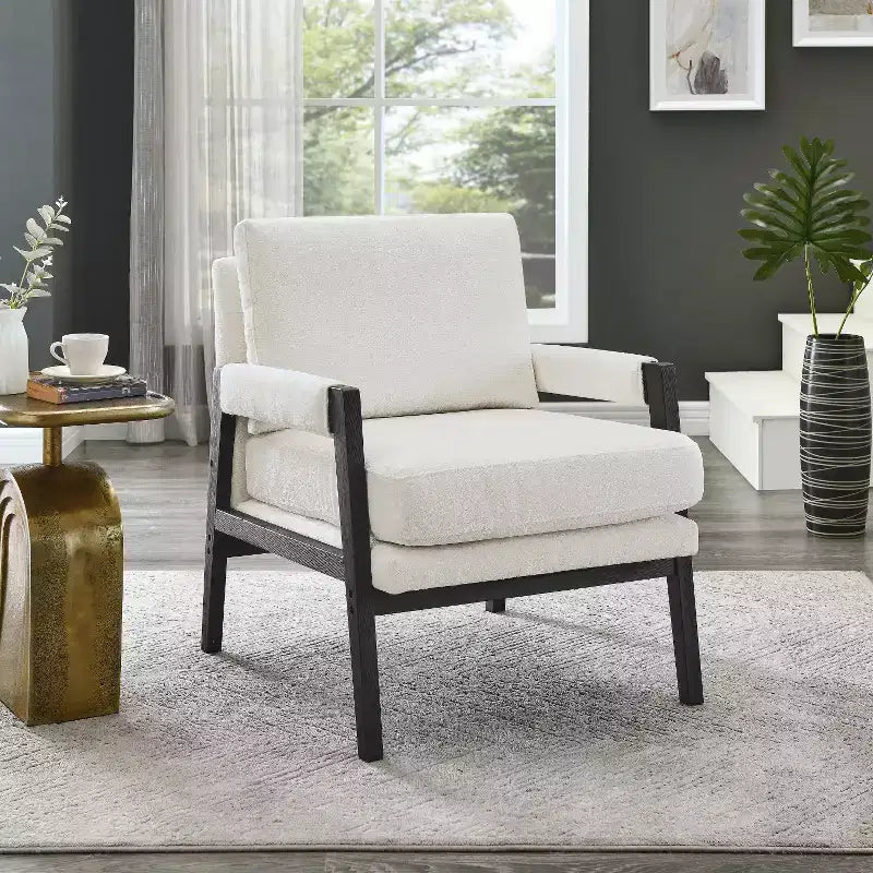 Mid-Century Modern Chenille Upholstered Accent Armchair for Living Room